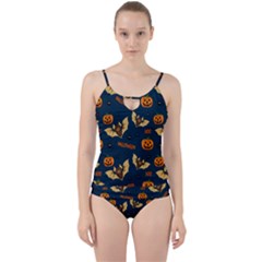 Bat, Pumpkin And Spider Pattern Cut Out Top Tankini Set