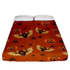 Bat, Pumpkin And Spider Pattern Fitted Sheet (california King Size) by Valentinaart