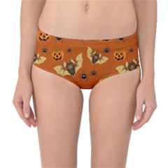 Bat, Pumpkin And Spider Pattern Mid-waist Bikini Bottoms by Valentinaart