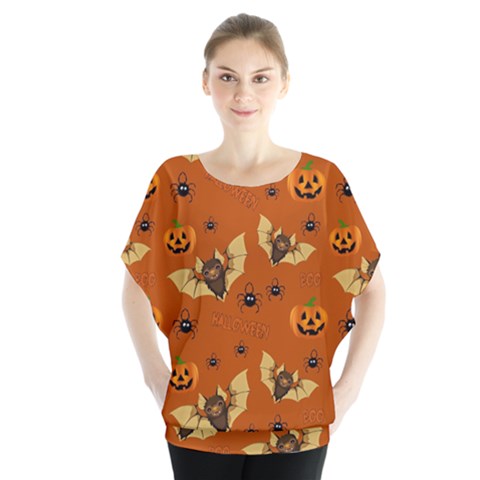 Bat, Pumpkin And Spider Pattern Blouse by Valentinaart