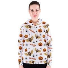 Bat, Pumpkin And Spider Pattern Women s Zipper Hoodie by Valentinaart