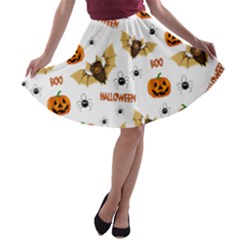 Bat, Pumpkin And Spider Pattern A-line Skater Skirt by Valentinaart