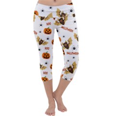 Bat, Pumpkin And Spider Pattern Capri Yoga Leggings by Valentinaart