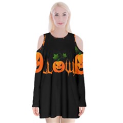 Halloween Velvet Long Sleeve Shoulder Cutout Dress by Valentinaart