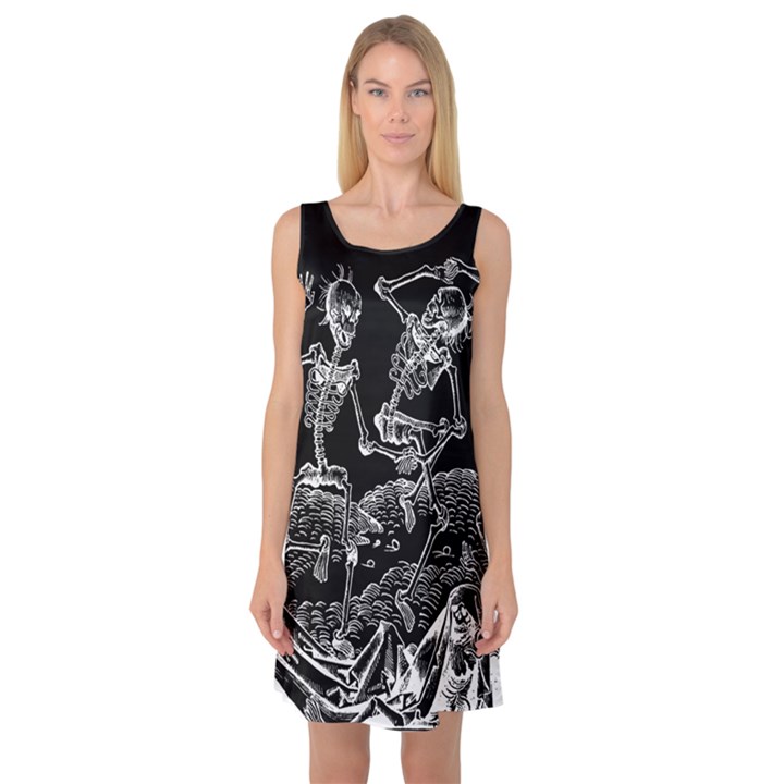 Skeletons - Halloween Sleeveless Satin Nightdress