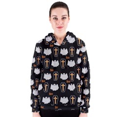 Ghost And Chest Halloween Pattern Women s Zipper Hoodie