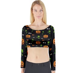 Pumpkins - Halloween Pattern Long Sleeve Crop Top by Valentinaart