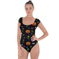 Pumpkins - Halloween Pattern Short Sleeve Leotard 