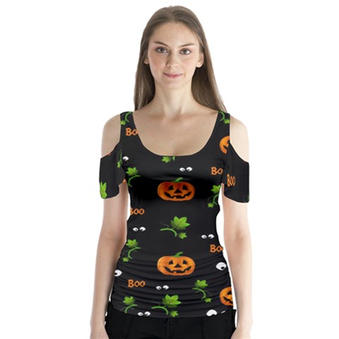 Pumpkins - Halloween Pattern Butterfly Sleeve Cutout Tee  by Valentinaart