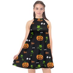 Pumpkins - Halloween Pattern Halter Neckline Chiffon Dress  by Valentinaart