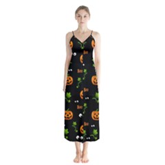 Pumpkins - Halloween Pattern Button Up Chiffon Maxi Dress