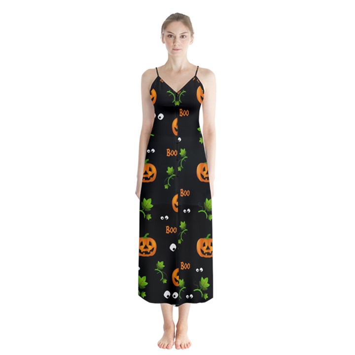 Pumpkins - Halloween pattern Button Up Chiffon Maxi Dress