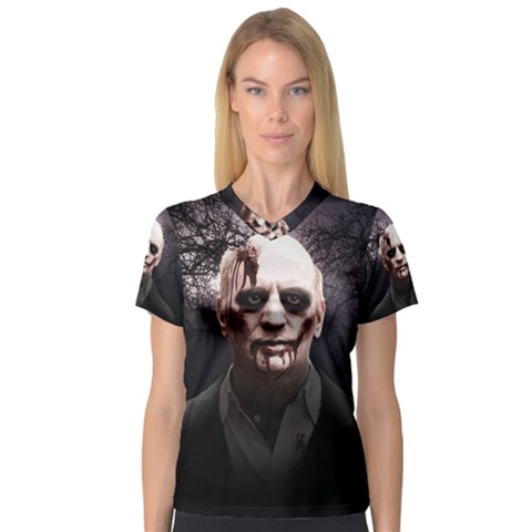 Zombie V-neck Sport Mesh Tee by Valentinaart