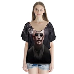 Zombie V-neck Flutter Sleeve Top by Valentinaart