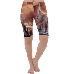 Cute Baby Elephant On A Jetty Cropped Leggings 