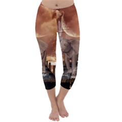 Cute Baby Elephant On A Jetty Capri Winter Leggings  by FantasyWorld7