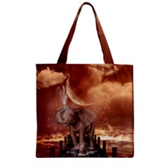 Cute Baby Elephant On A Jetty Zipper Grocery Tote Bag by FantasyWorld7