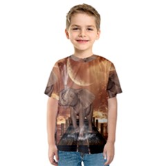 Cute Baby Elephant On A Jetty Kids  Sport Mesh Tee