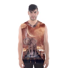 Cute Baby Elephant On A Jetty Men s Basketball Tank Top by FantasyWorld7