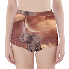 Cute Baby Elephant On A Jetty High-waisted Bikini Bottoms by FantasyWorld7