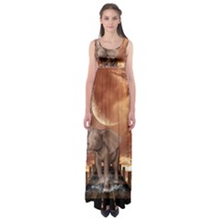 Cute Baby Elephant On A Jetty Empire Waist Maxi Dress by FantasyWorld7