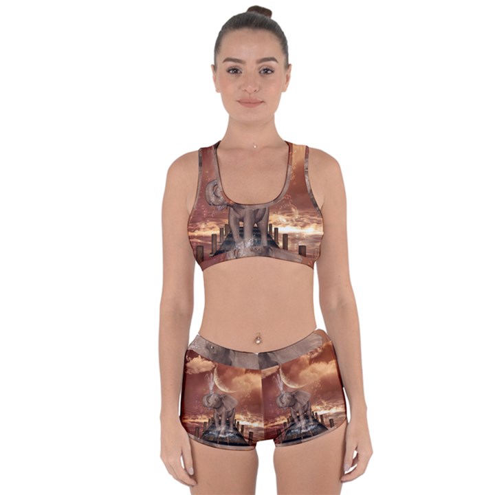 Cute Baby Elephant On A Jetty Racerback Boyleg Bikini Set