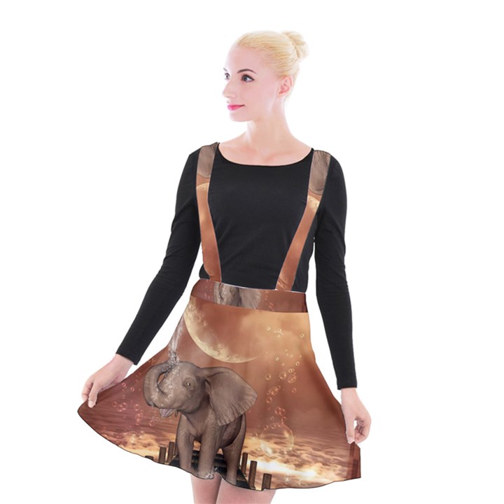 Cute Baby Elephant On A Jetty Suspender Skater Skirt