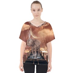 Cute Baby Elephant On A Jetty V-neck Dolman Drape Top by FantasyWorld7