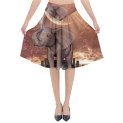 Cute Baby Elephant On A Jetty Flared Midi Skirt by FantasyWorld7