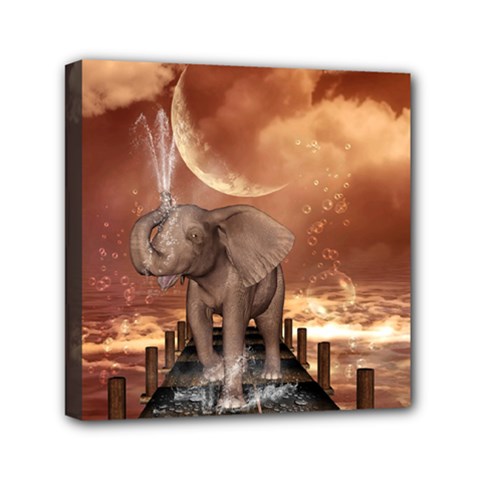 Cute Baby Elephant On A Jetty Mini Canvas 6  X 6  by FantasyWorld7