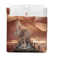 Cute Baby Elephant On A Jetty Duvet Cover Double Side (full/ Double Size) by FantasyWorld7