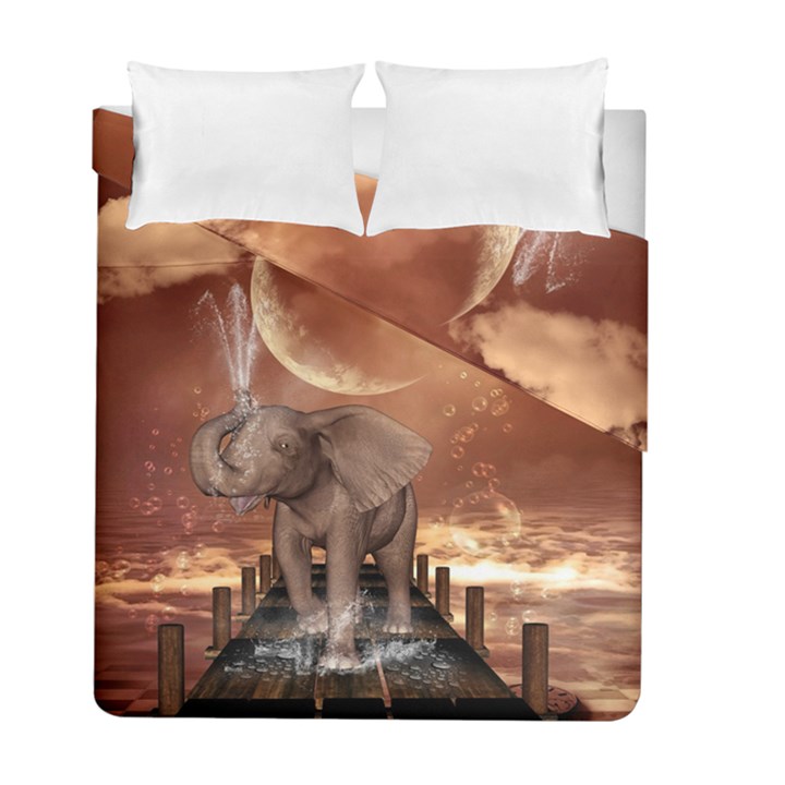 Cute Baby Elephant On A Jetty Duvet Cover Double Side (Full/ Double Size)