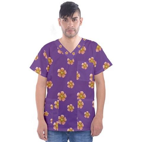 Ditsy Floral Pattern Design Men s V-neck Scrub Top by dflcprints