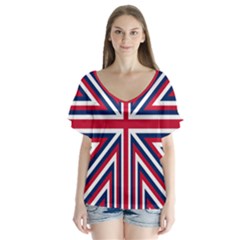 Alternatively Mega British America V-neck Flutter Sleeve Top by Mariart