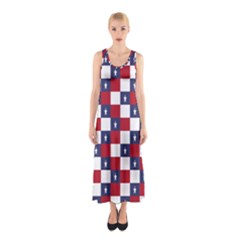 American Flag Star White Red Blue Sleeveless Maxi Dress by Mariart