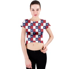 American Flag Star White Red Blue Crew Neck Crop Top by Mariart