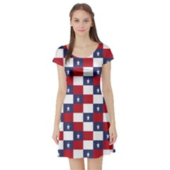 American Flag Star White Red Blue Short Sleeve Skater Dress by Mariart