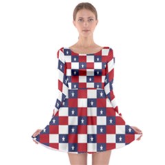 American Flag Star White Red Blue Long Sleeve Skater Dress by Mariart