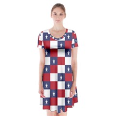 American Flag Star White Red Blue Short Sleeve V-neck Flare Dress by Mariart