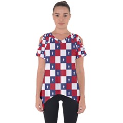 American Flag Star White Red Blue Cut Out Side Drop Tee