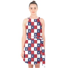 American Flag Star White Red Blue Halter Collar Waist Tie Chiffon Dress by Mariart