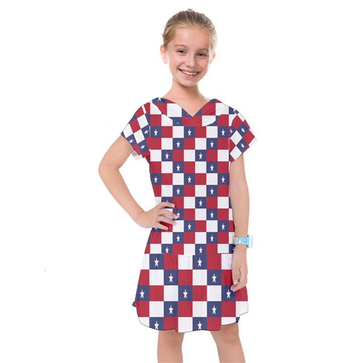 American Flag Star White Red Blue Kids  Drop Waist Dress