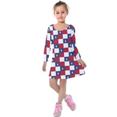 American Flag Star White Red Blue Kids  Long Sleeve Velvet Dress by Mariart