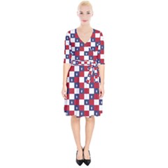 American Flag Star White Red Blue Wrap Up Cocktail Dress by Mariart