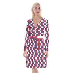 American Flag Star White Red Blue Long Sleeve Velvet Front Wrap Dress by Mariart