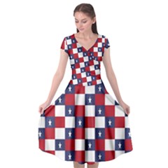 American Flag Star White Red Blue Cap Sleeve Wrap Front Dress by Mariart