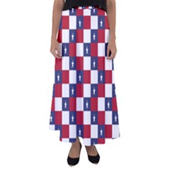 American Flag Star White Red Blue Flared Maxi Skirt