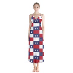 American Flag Star White Red Blue Button Up Chiffon Maxi Dress by Mariart