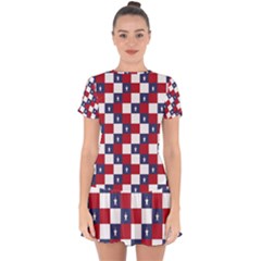 American Flag Star White Red Blue Drop Hem Mini Chiffon Dress by Mariart