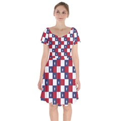 American Flag Star White Red Blue Short Sleeve Bardot Dress by Mariart